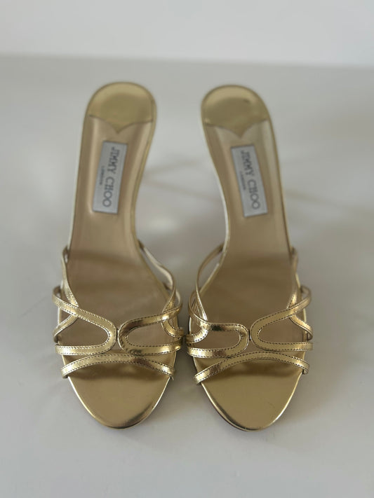 Designer Vintage Jimmy Choo Gold Patent Slide Heels