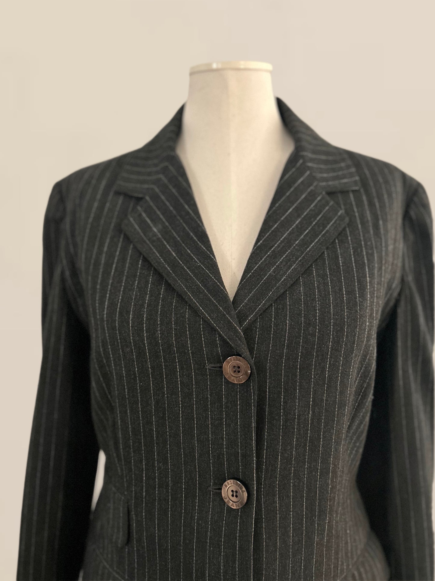 Vintage Designer Moschino Jeans Grey Pinstripe Wool Blend Suit - Late 1990s – Early 2000s