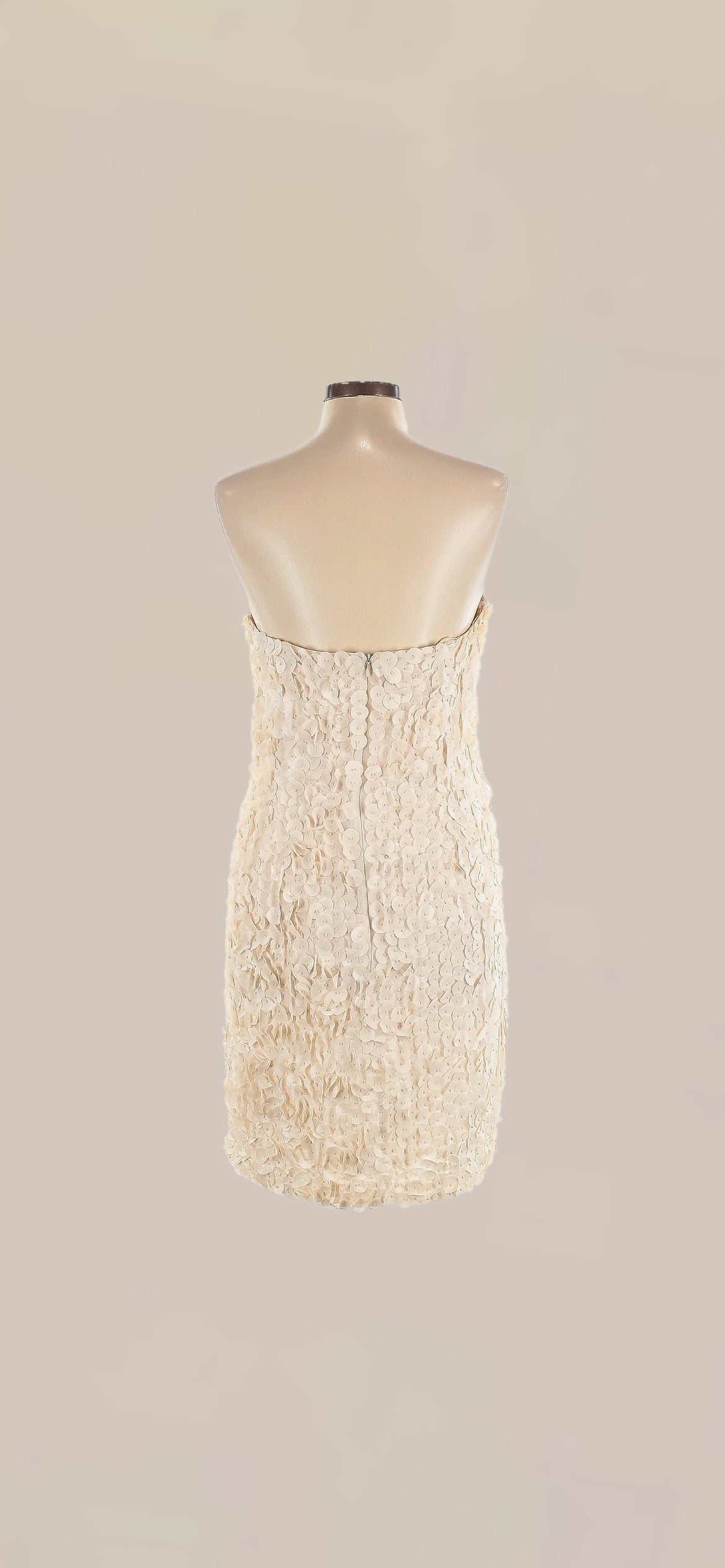 French Connection Ivory Paillette Appliqué Strapless Cocktail Dress | Y2K Occasion Dress