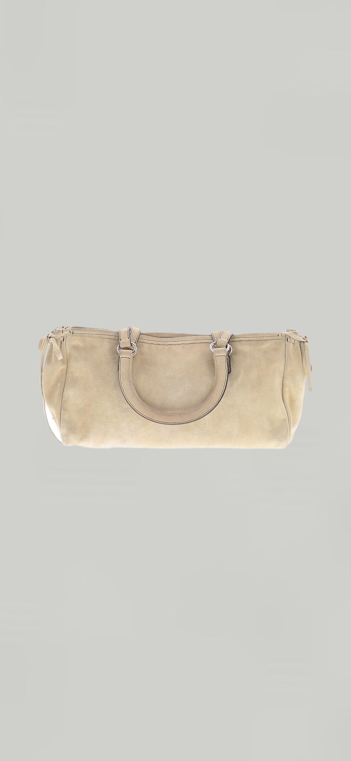 Designer Vintage Prada Suede East-West Tote Bag | Y2K Ivory Leather Shoulder Bag