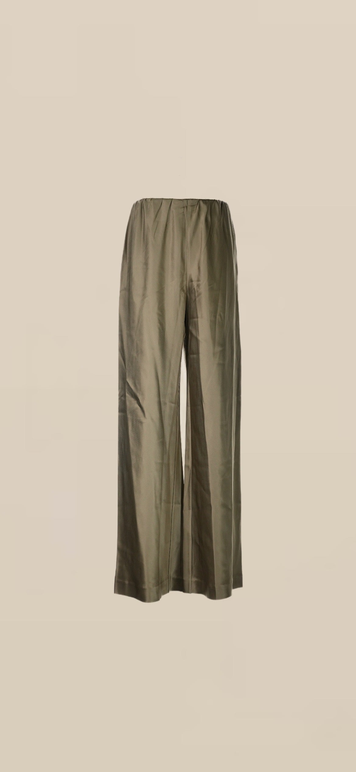 Lilly of Silk Olive Silk Wide-Leg Pants | Vintage Minimalist Luxury Lounge Trousers