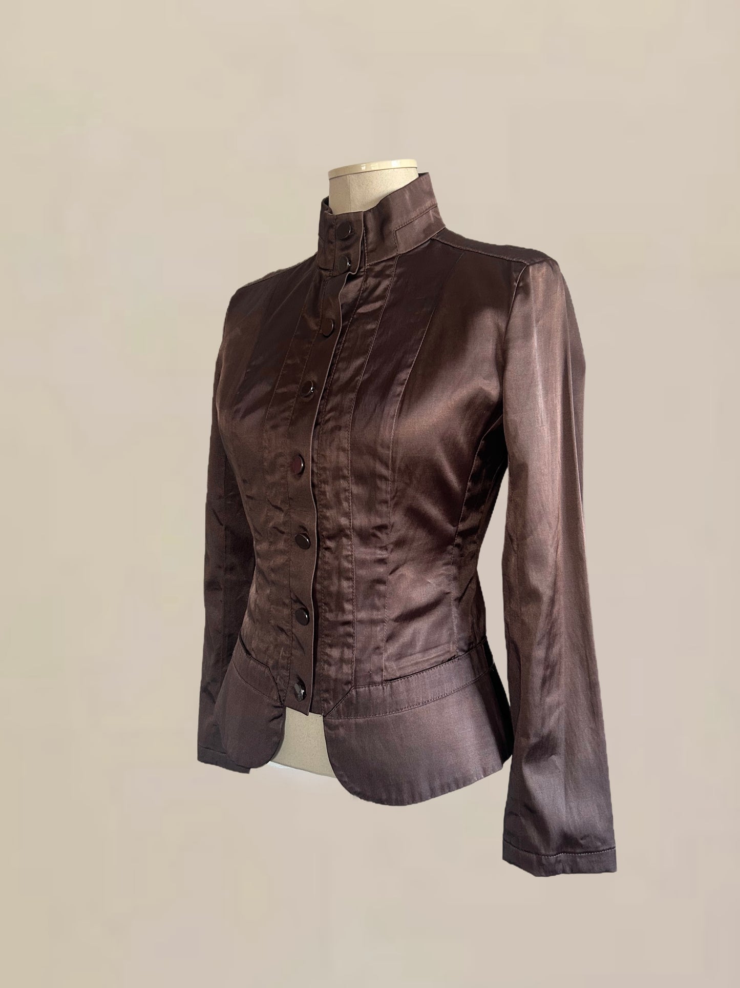 Vintage Bebe Satin Structured Jacket Muave Brown | Tailored Fit