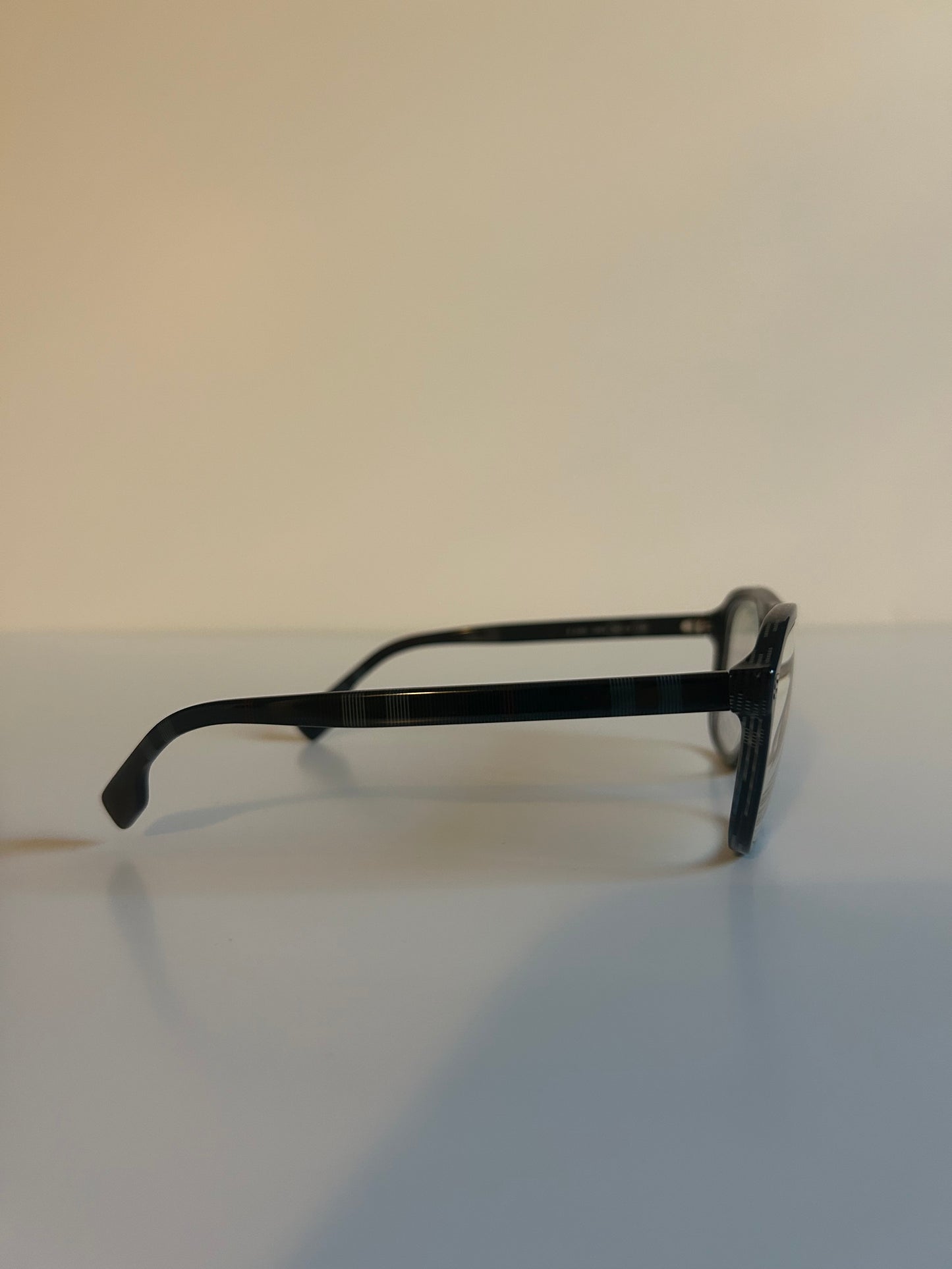 Burberry Navy Acetate Aviator Eyeglasses with Plaid Temples