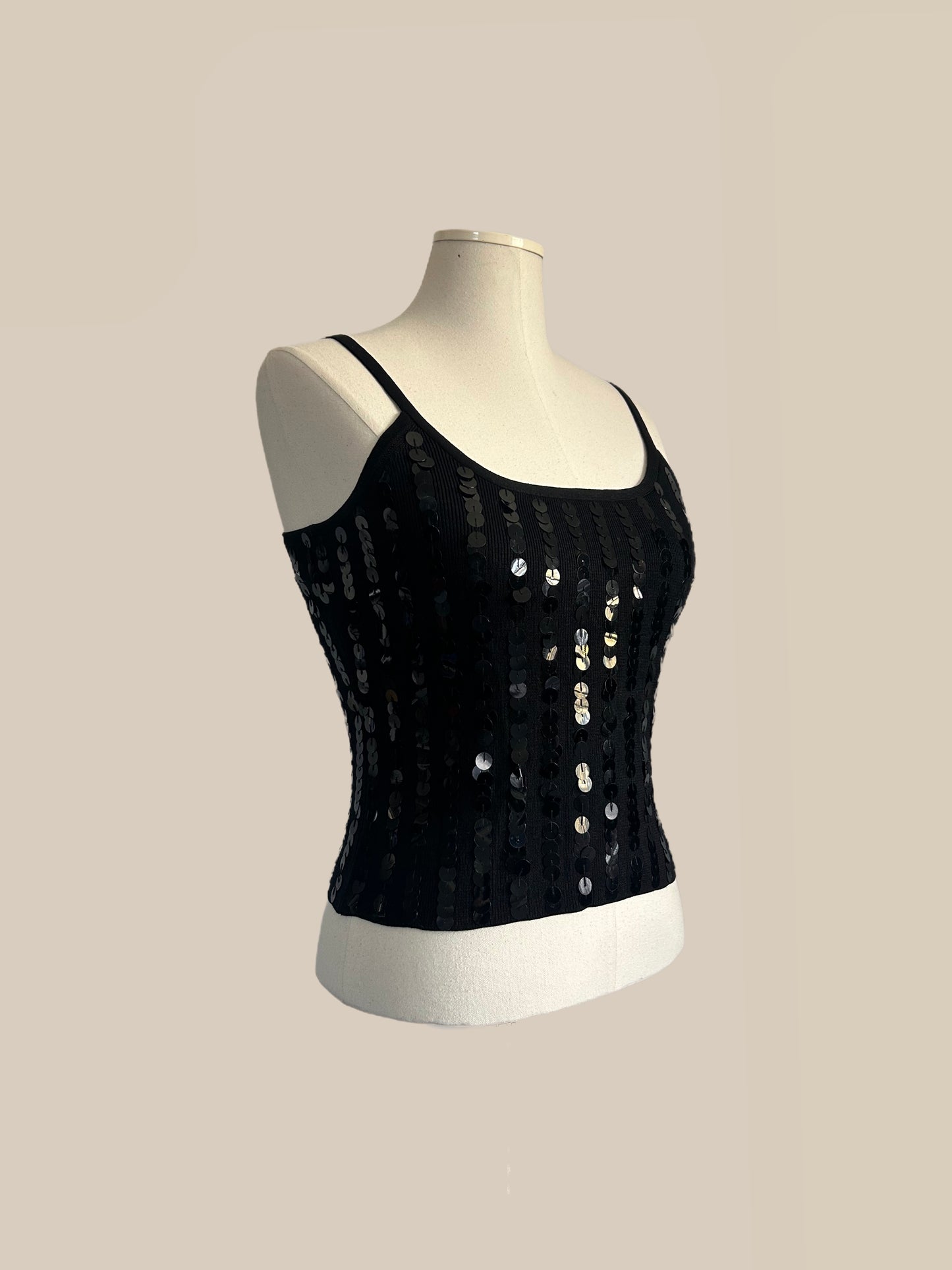 Vintage Silk Black Sequin Tank