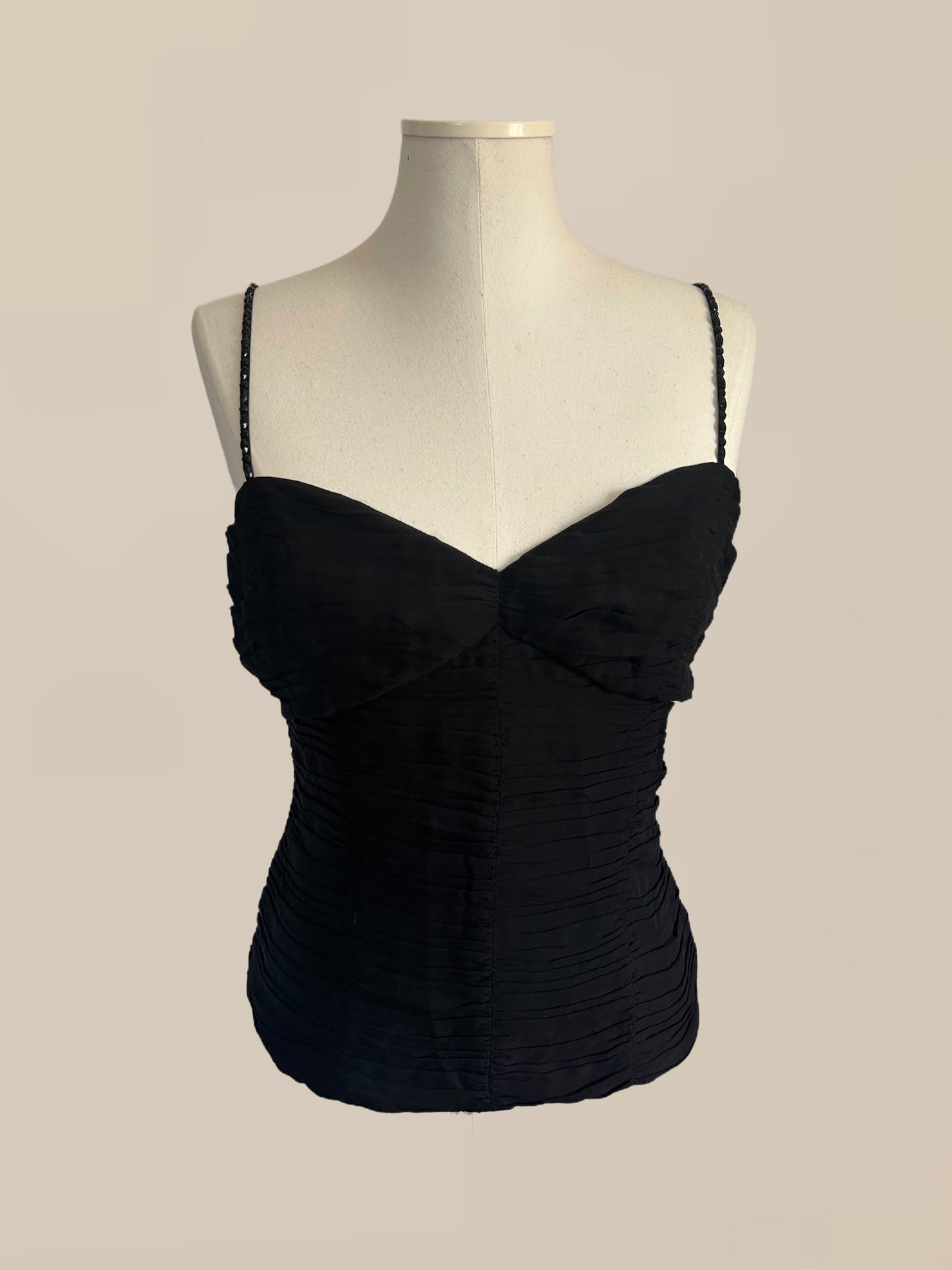 Vintage Bebe Silk Bustier Cami with Beaded Straps | 90s / Y2K Going Out Top