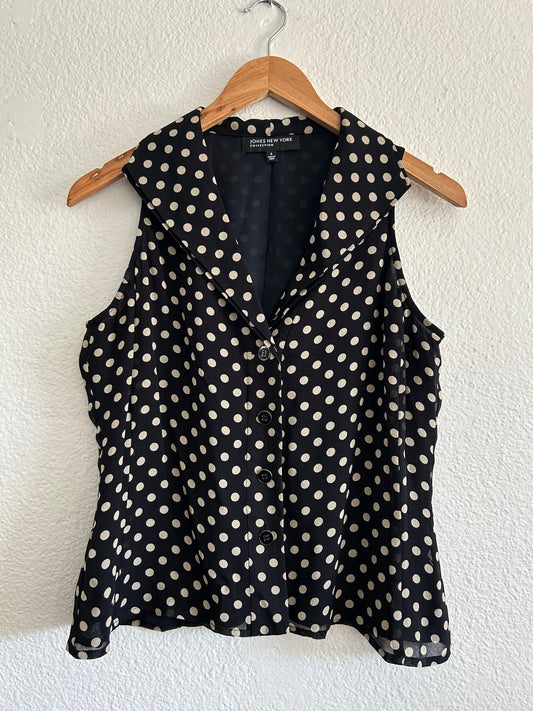 Vintage Silk Polka Dot Button Down Top