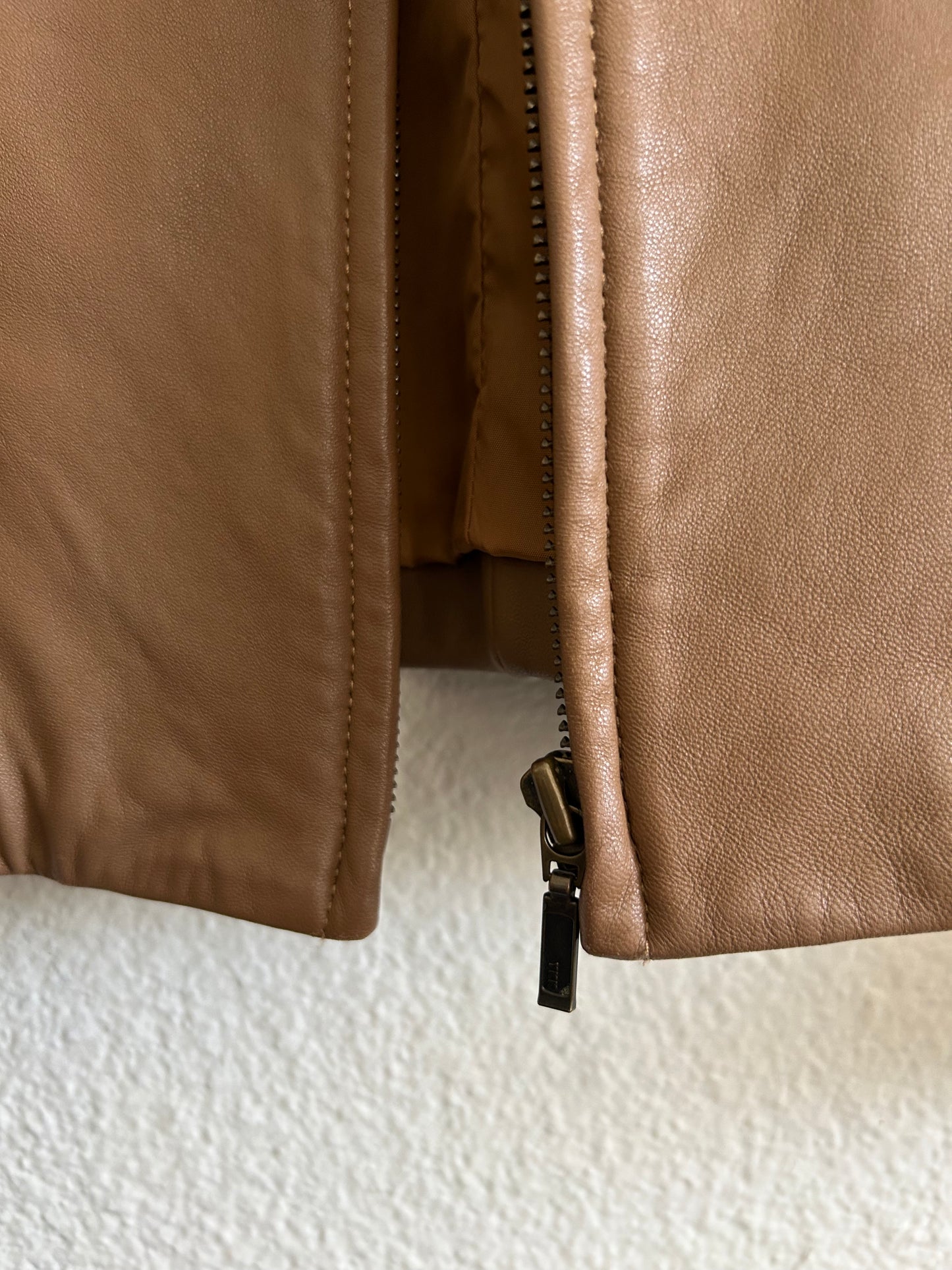 Vintage Zip Up Collard Leather Jacket (Petite)
