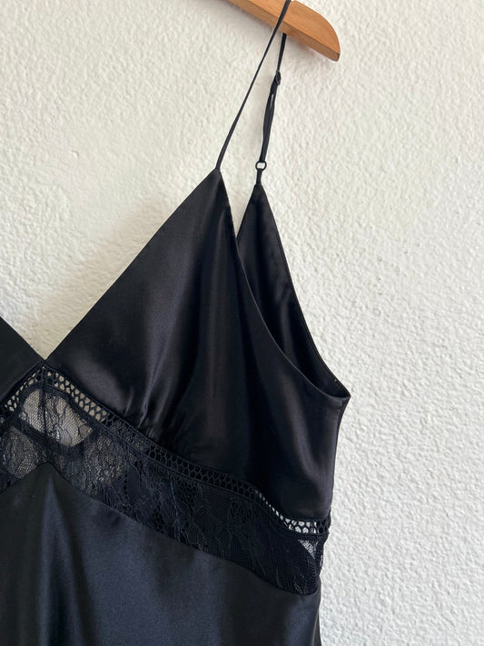 Vintage Black Silk Lace Trim Tank Top