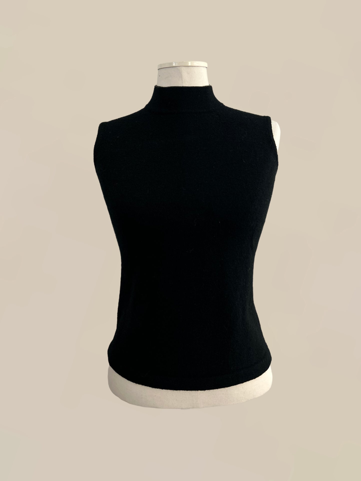 Vintage St. John Knit Sleeveless Wool Top – Black Mock Neck