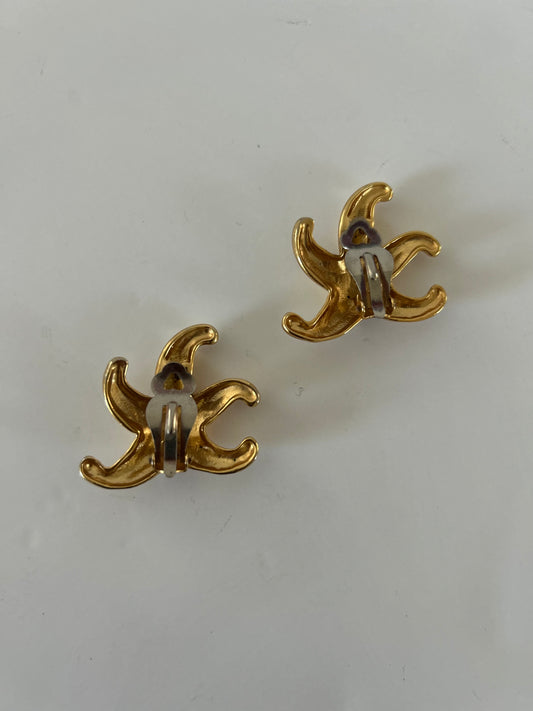 Vintage 1980's Kenneth Jay Lane Large Gold Starfish Earrings