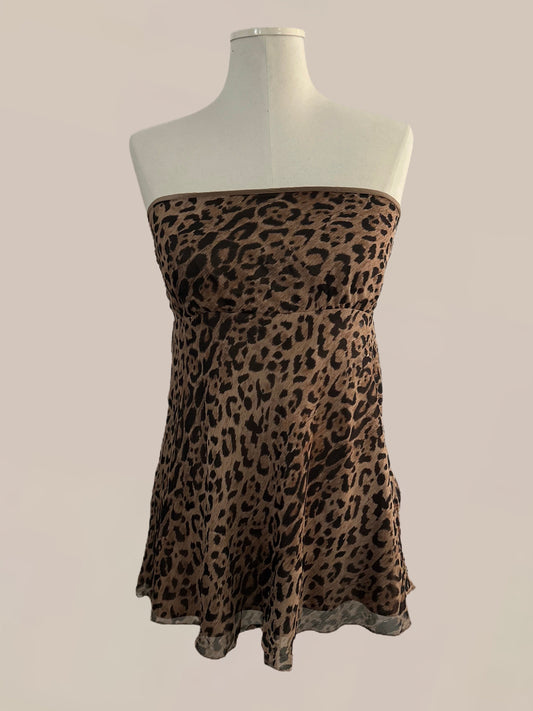 Vintage The Limited Leopard Print Silk Empire Waist Strapless Top