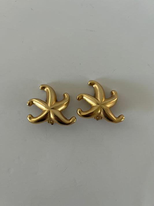 Vintage 1980's Kenneth Jay Lane Large Gold Starfish Earrings