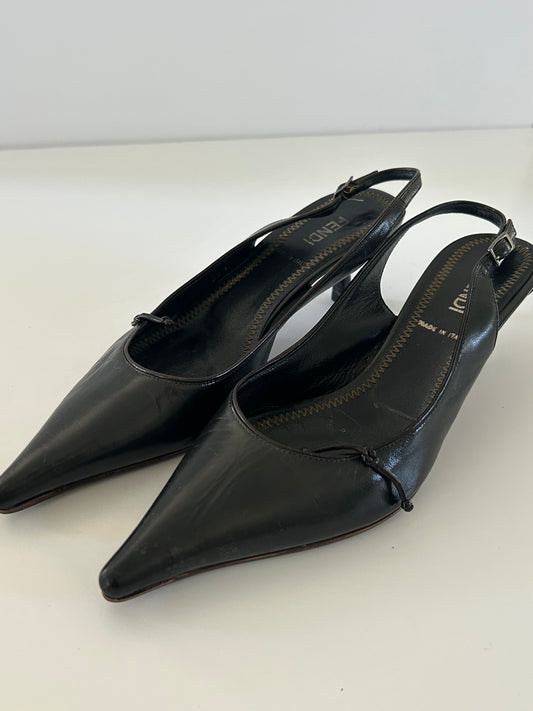 Designer Vintage Fendi Leather Sling Back Pointed Toe Heels