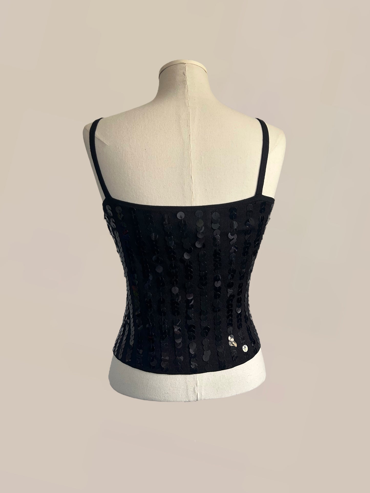 Vintage Silk Black Sequin Tank