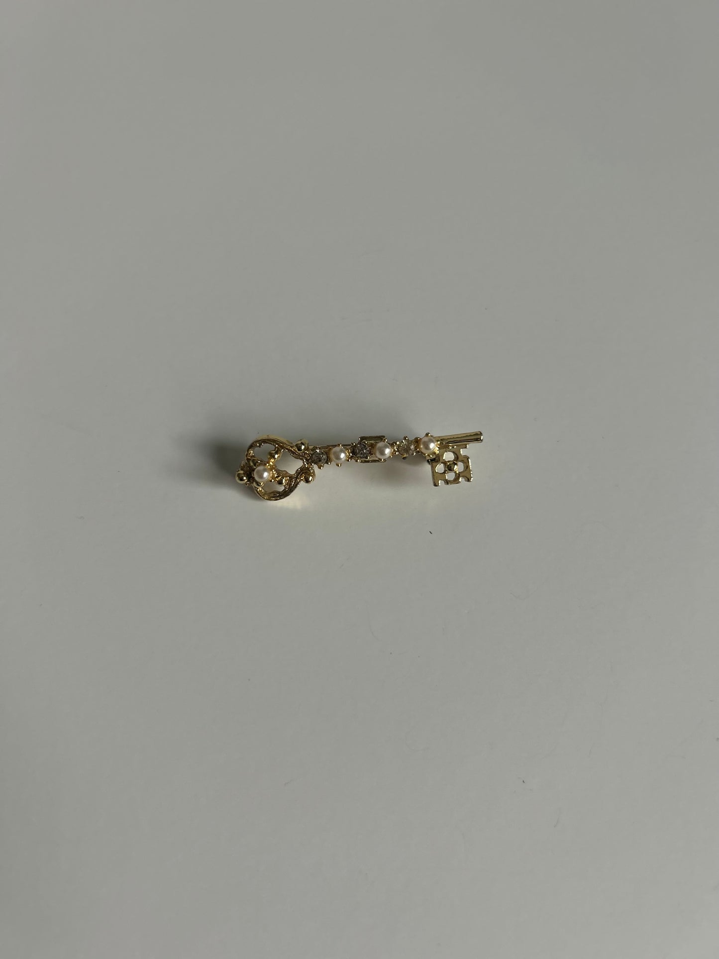 Vintage Pearl & Crystal Key Brooch