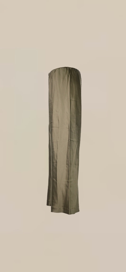 Lilly of Silk Olive Silk Wide-Leg Pants | Vintage Minimalist Luxury Lounge Trousers
