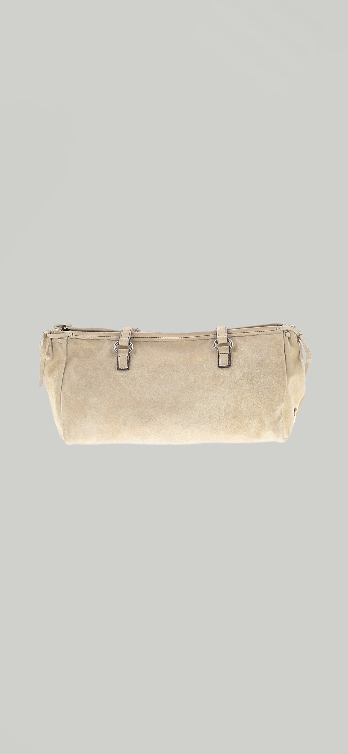 Designer Vintage Prada Suede East-West Tote Bag | Y2K Ivory Leather Shoulder Bag