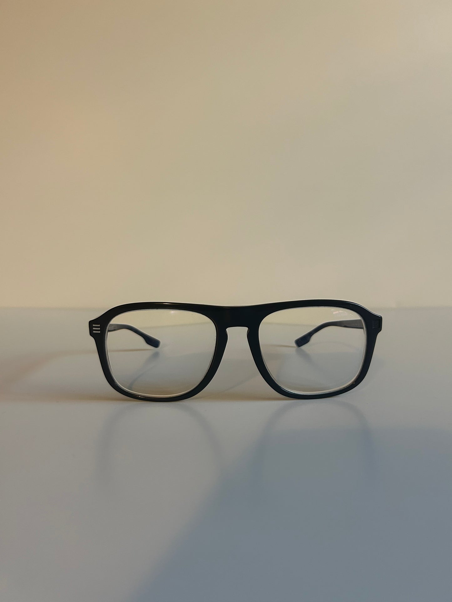 Burberry Navy Acetate Aviator Eyeglasses with Plaid Temples
