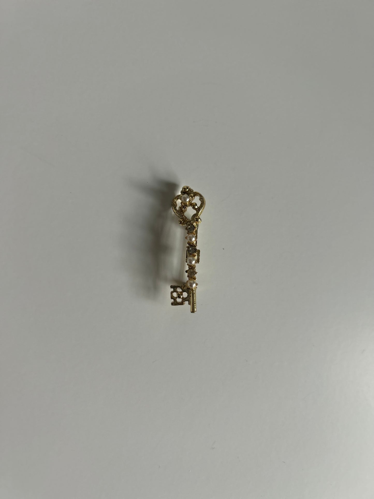 Vintage Pearl & Crystal Key Brooch