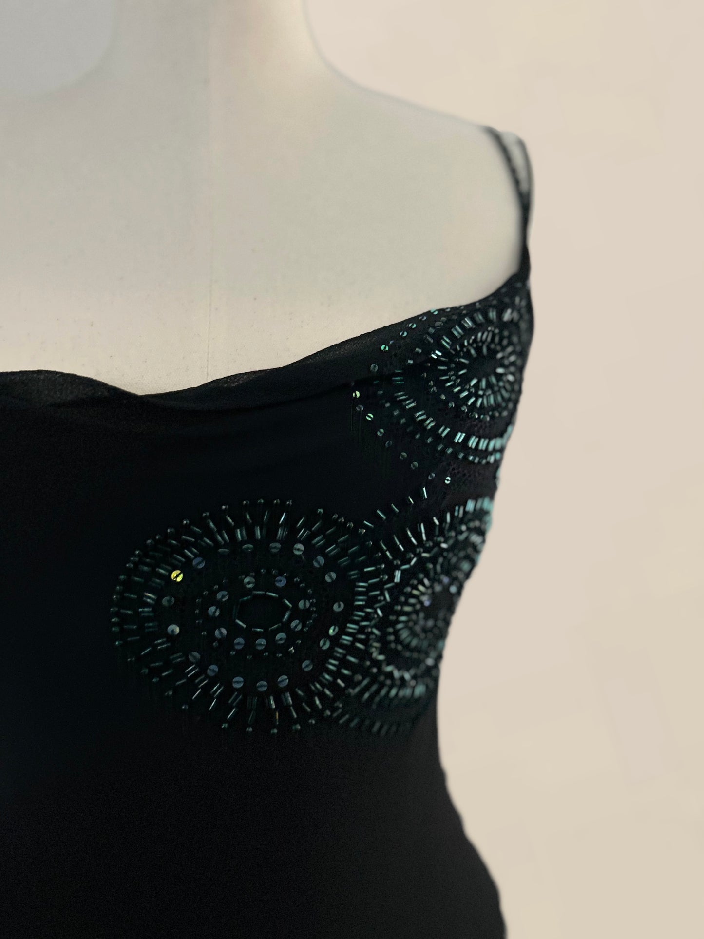 Vintage Black Beaded Slip Dress | Silk | Evening Dress