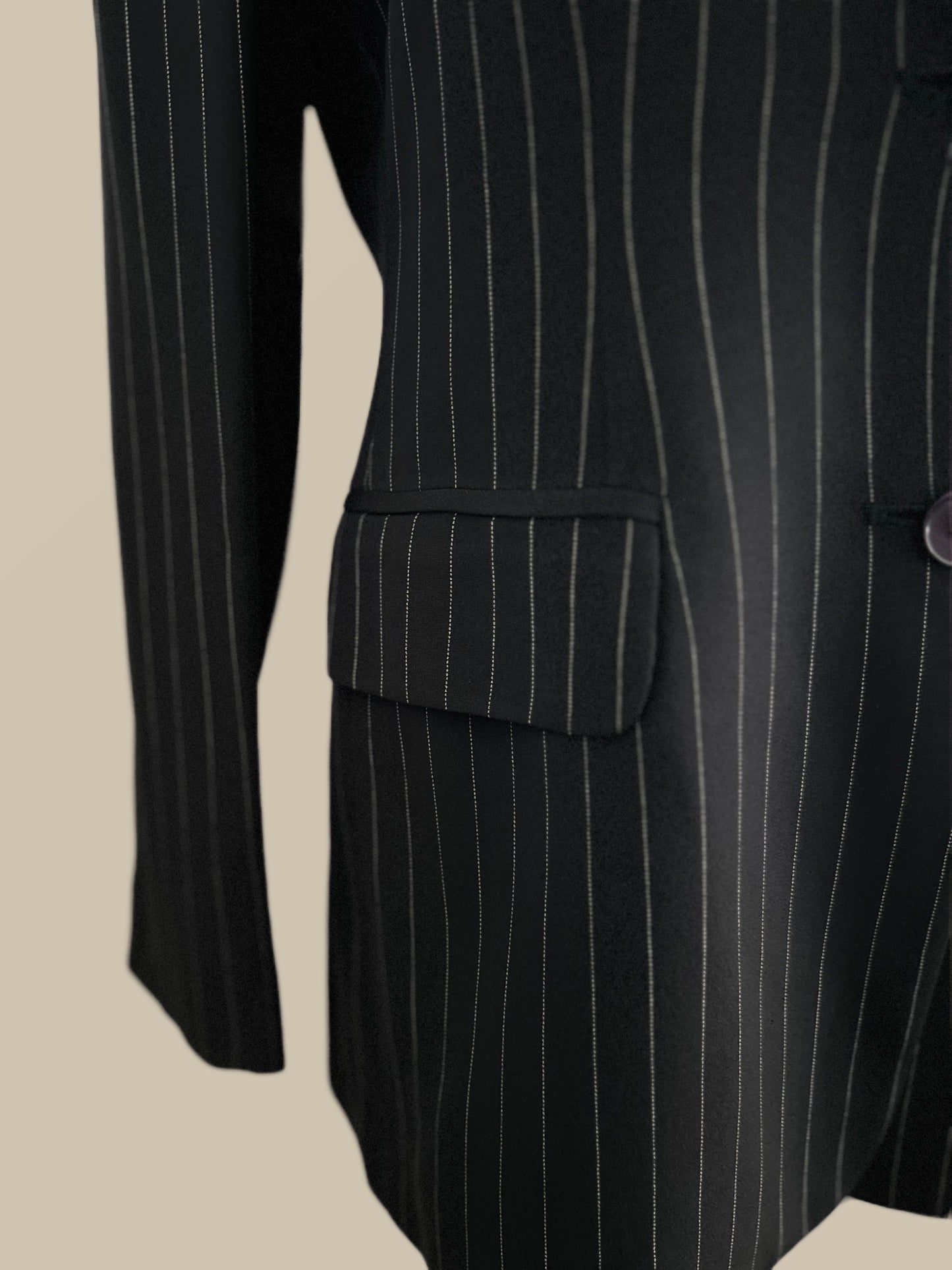 Vintage Silk Pinstripe Blazer  – Size 8 – Structured Power Jacket