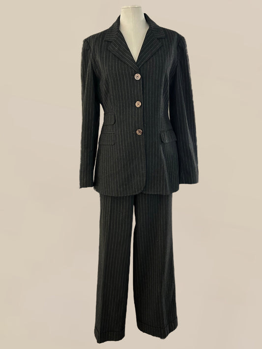 Vintage Designer Moschino Jeans Grey Pinstripe Wool Blend Suit - Late 1990s – Early 2000s