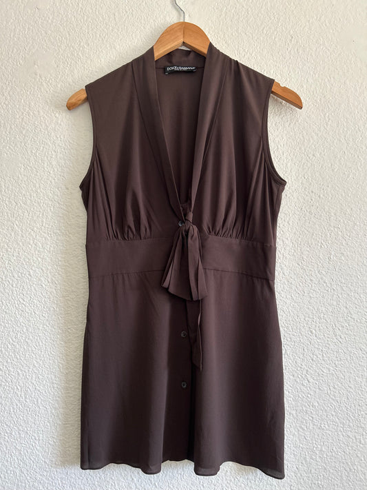 Designer Vintage Dolce & Gabbana Tie Front Silk Top