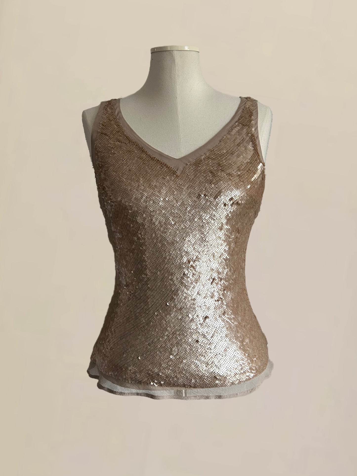 Vintage Rose Gold Silk Sequin Top