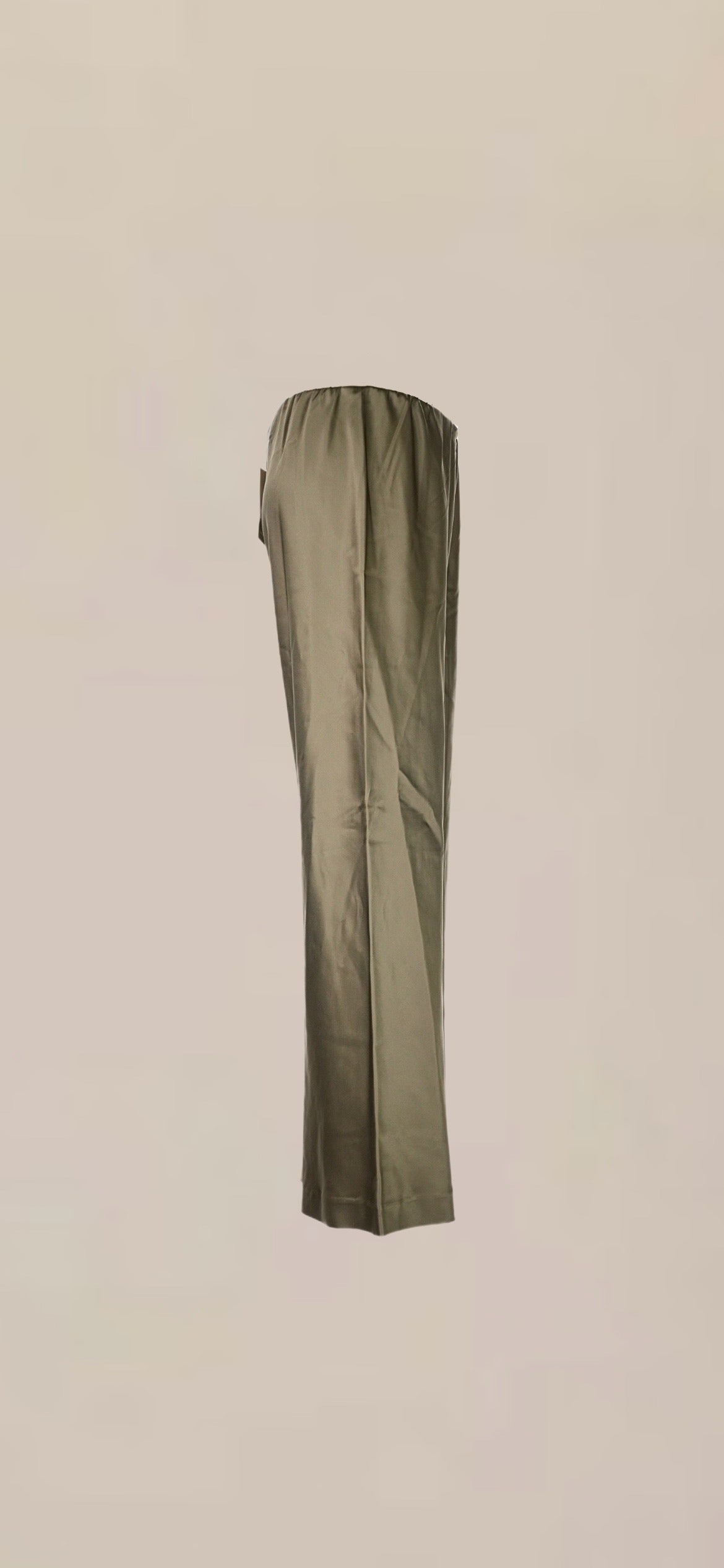 Lilly of Silk Olive Silk Wide-Leg Pants | Vintage Minimalist Luxury Lounge Trousers