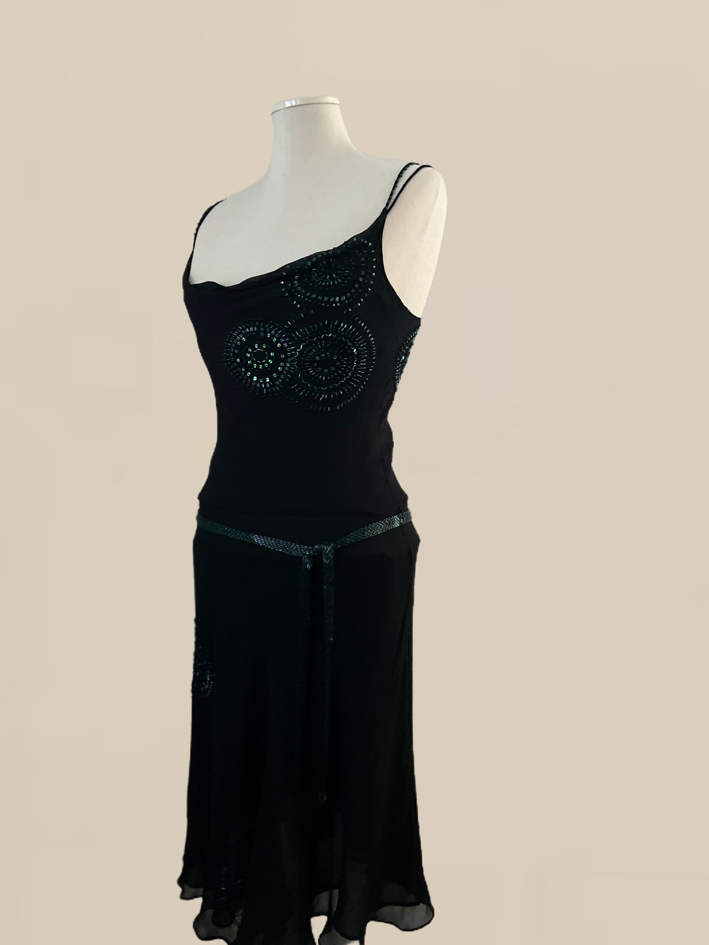 Vintage Black Beaded Slip Dress | Silk | Evening Dress